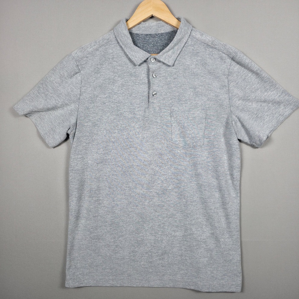 Vuori Ace Polo Shirt Mens L Grey V164 Recycled Polyester Pocket Short Sleeve